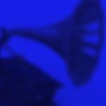 留声机在蓝色背景上的图形. 2023拉丁格莱美奖的字样被白色覆盖.
